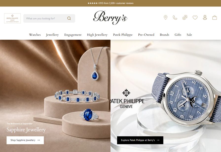 The Berry's Jewellers storefront home page