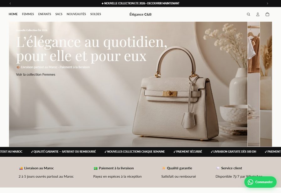 The Élégance C&B storefront home page